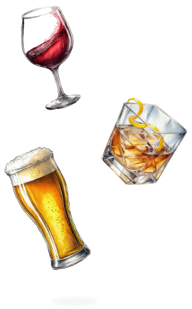 Louisiana Drinks Sketches of Whine, Whiskey and Beer