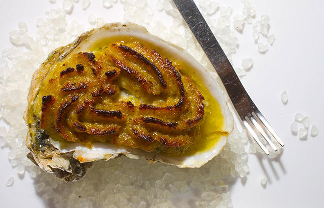 Oysters Bienville by Brigtsen's Restaurant in New Orleans, topped with a blond roux and baked to golden perfection.