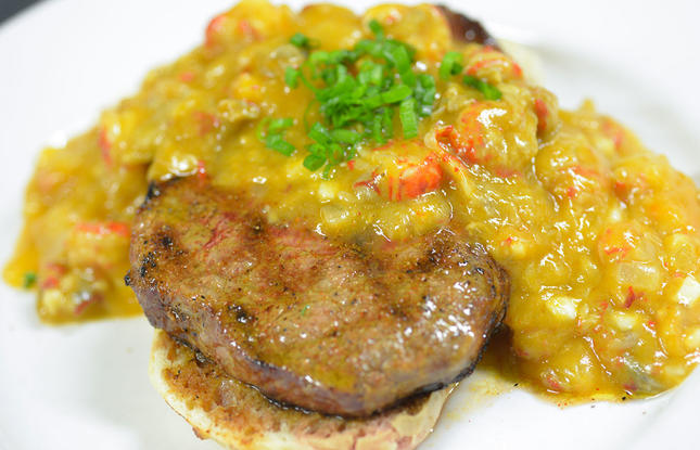 Steamboat Gang Plank Ribeye with Crawfish Etouffee Recipe- Louisiana recipes