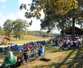 Guests gather in lawn chairs in the hills of northern Louisiana to enjoy a concert at Landry Vineyards.