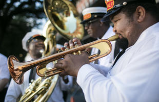 Musicians play in the French Quarter.